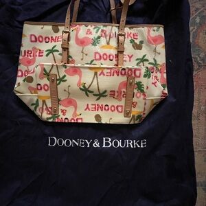 Dooney & Bourke Cream and Pink Tote Bag with Signature Pattern